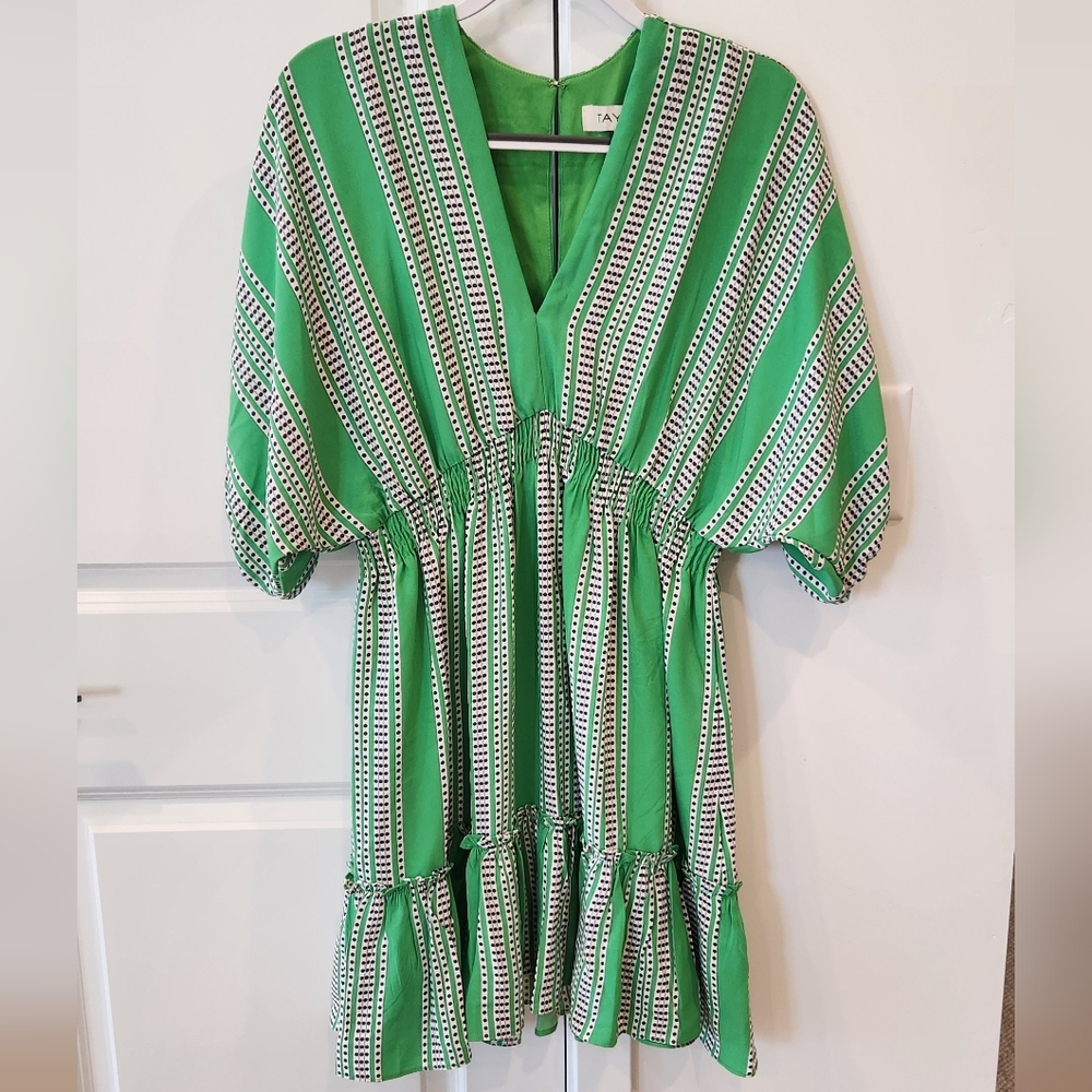 Taylor Green Striped Mini Dress